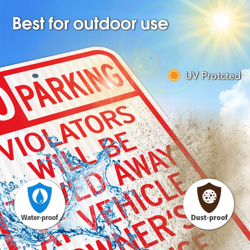 GicnKeuz Large No Parking Signs,18x12 Inches Violators Will Be Towed Away at Vehicle Owner's Expense Signs, Engineer Grade Reflective Aluminum, Fade Resistant,Indoor or Outdoor Use (2-Pack) 18"×12" 2 PACK