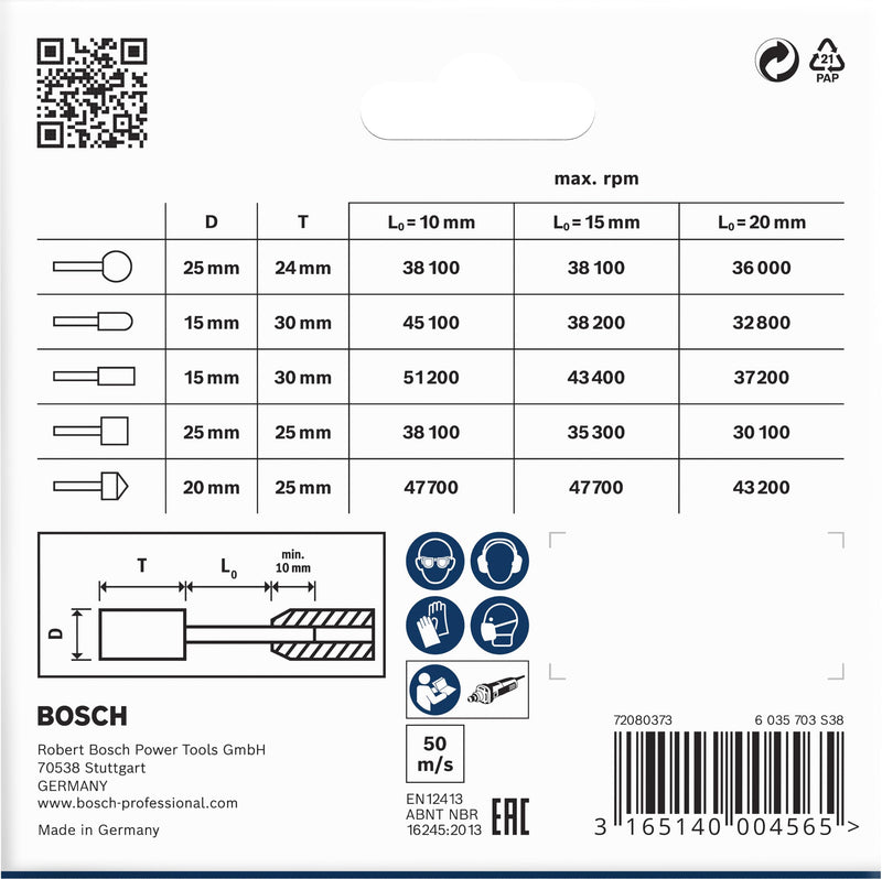 [Australia - AusPower] - Bosch 1609200286 5-Piece Grinding Stone Set Shank 6 mm Grit 60 15 20 x 24 30 25 25 mm Ø 15 - 25 mm 