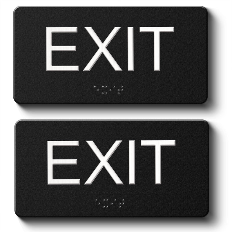 ADA Compliant Exit Signs- 2pk Exit Sign with Braille and Raised Letters Emergency Exit Sign for Business Office Public Space Indoor/Outdoor Easy Adhesive Install Acrylic Horizontal 6.3”×2.9” 2pk-horizontal
