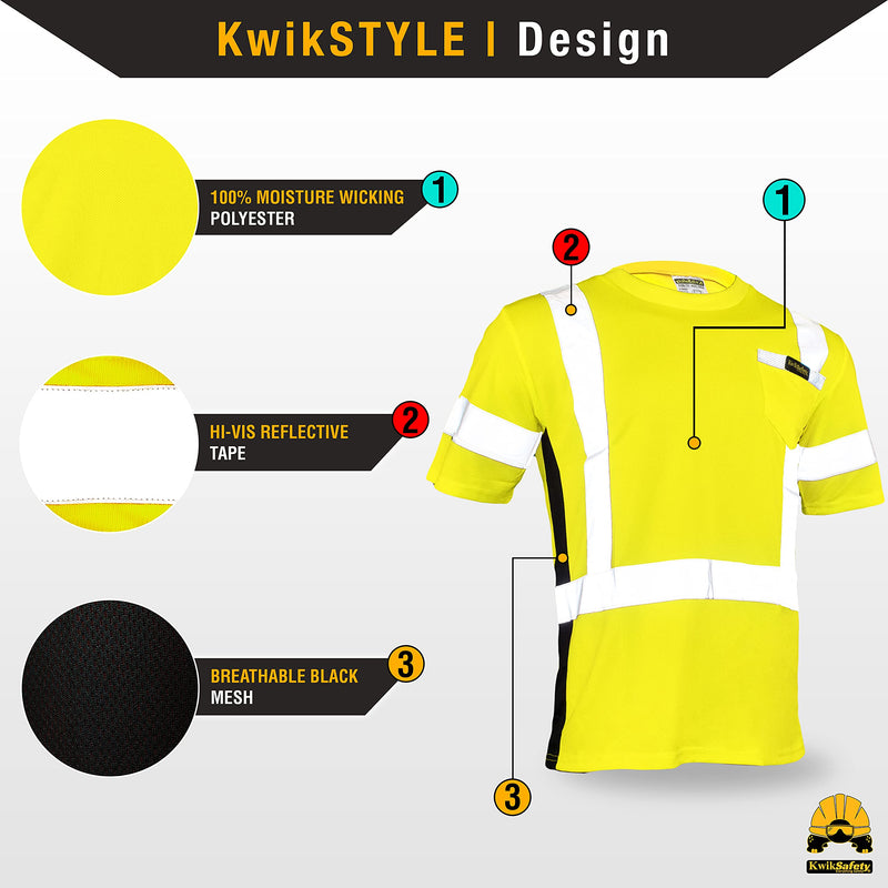 KwikSafety - Charlotte, NC - Operator Short Sleeve Safety Shirt [Solid Reflective Tape] Class 2 ANSI OSHA Compliant X-Large Basic Tape | Yellow