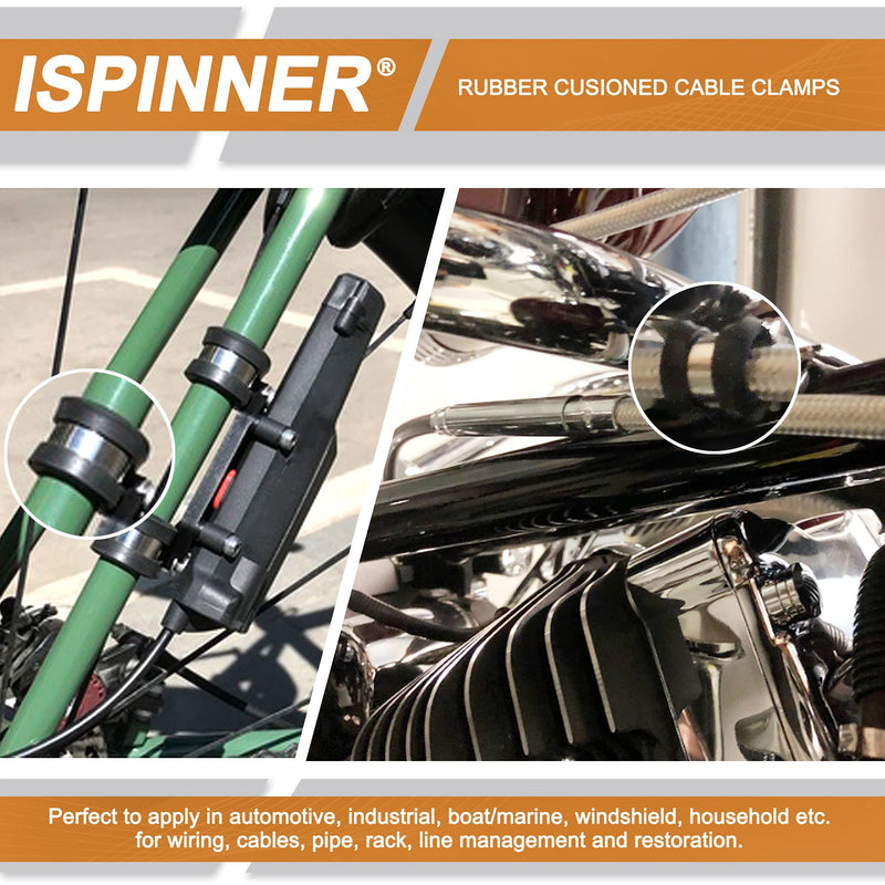 [Australia - AusPower] - ISPINNER 52pcs Cable Clamps Assortment Kit, 304 Stainless Steel Rubber Cushion Pipe Clamps in 6 Sizes 1/4" 5/16" 3/8" 1/2" 5/8" 3/4" Black 
