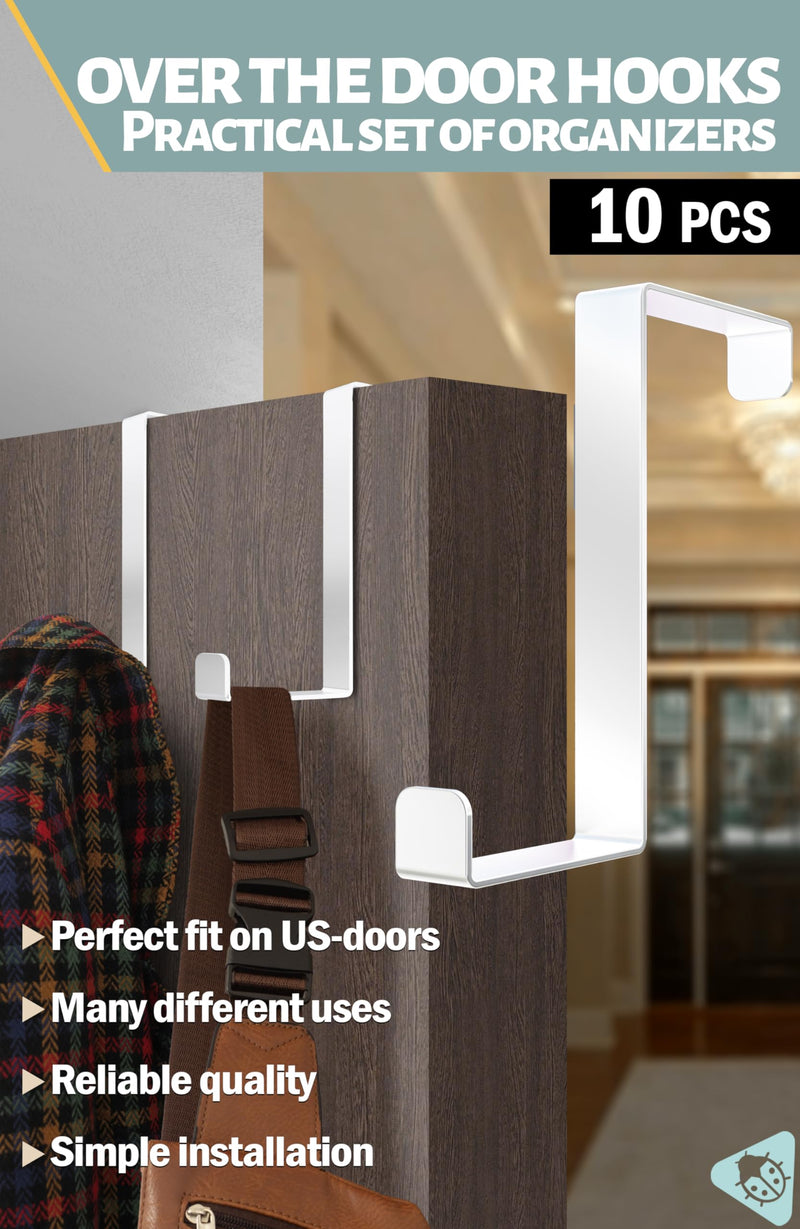 [Australia - AusPower] - Menz SET of 10 Over The door hooks - 2-sided door hooks for hanging indoors, hooks for hanging outdoors - door hanger hook, over door hook, white 10er 36mm-46mm 