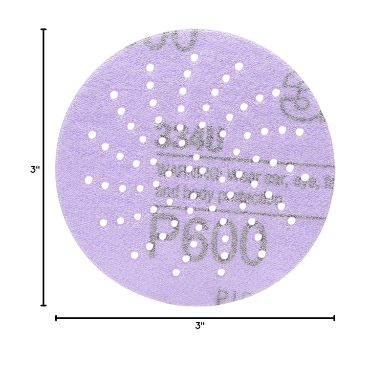 3M Cubitron II Hookit Purple Clean Sanding Abrasive Disc, 31466, 3 in, 600+ Grade, Pack of 50 Discs, Virtually Dust-Free, High Performance, Long Lasting, Multi-Hole Pattern, for Automotive Sanding 600.0 Fine 1