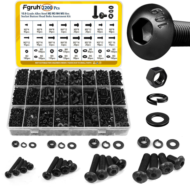 [Australia - AusPower] - 272PCS M5 Hex Socket Head Bolts Assortment Kit & 2200PCS M2 M3 M4 M5 Hex Socket Button Head Bolts Assortment Kit, Black Zinc Plated 