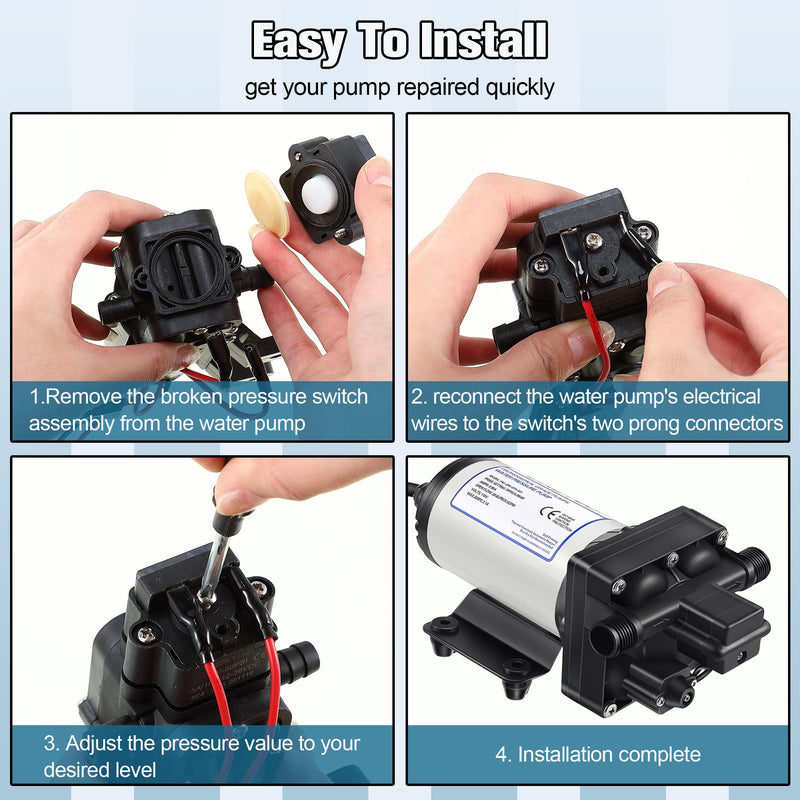 Dreyoo 40-80 PSI Water Pressure Pump Pressure Switch Assembly for 12V 24V 110V 115V Water Pump, Adjustable Switch Replacement Kit Compatible with Most Brands (2 Pack) 2