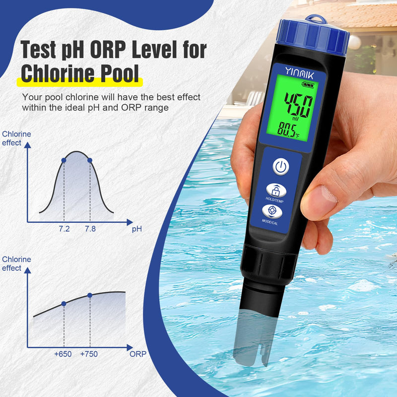 pH Salt Meter Salinity pH Tester for Saltwater Pool 6 in 1 pH Salt EC TDS ORP Temp Test Kit Pool pH ORP Monitor Hydroponic pH Conductivity PPM Reader YINMIK Salt Checker for Aquarium Koi Pond