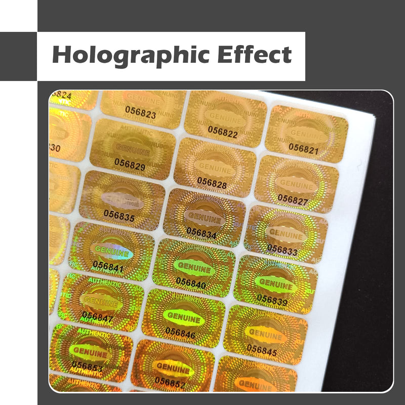 1200 pcs Hologram Tamper Proof Sticker, Security Tamper evident Label, Genuine Authentic Warranty Void Seal Labels with Unique Serial Number (1.2X0.68 inch,Gold) 1.2X0.68",Gold,1200pcs