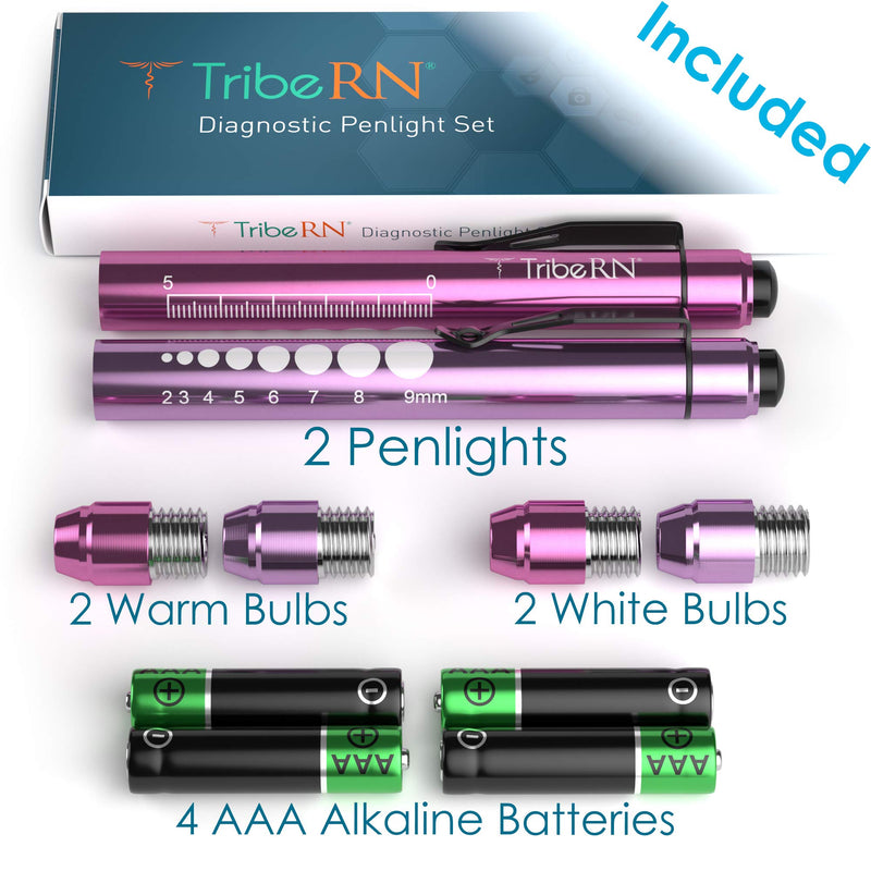 [Australia - AusPower] - Penlights for Nurses - Medical Pen Light with Pupil Gauge for Doctors, EMTs, Nurses and Nursing Students - LED White Light and Warm Light - Essential Nursing Student Supplies, 2 Pack (Pink/Purple) Pink/Purple 