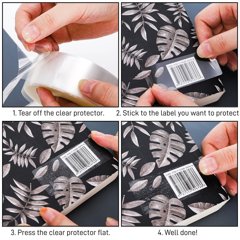 Pumtus 1200 Pcs Clear Label Protectors, 3.14 x 1.18 Waterproof Rectangle Label Stickers, Transparent Wafer Seal Sticker, Protective Barcode Label Cover for Package Envelope Mail Books Number