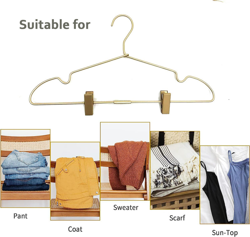 12.6" Children Gold Clothes Hangers with Clips,10 Pack,Newborn Kids Non Slip Durable Space Saving Clothes,Standard Hangers Heavy Duty Saving Space