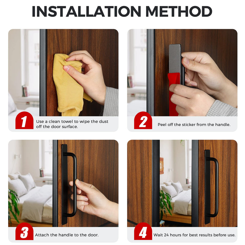 Ravinte Adhesive Cabinet Handles Self Stick Drawer Pulls Stick on Handle Black Cabinet Pulls No Drilling Push Pull Helper for Kitchen Cabinet Window Sliding Closet Door Handle - 8.35", 4 Pack 8.35 in Length