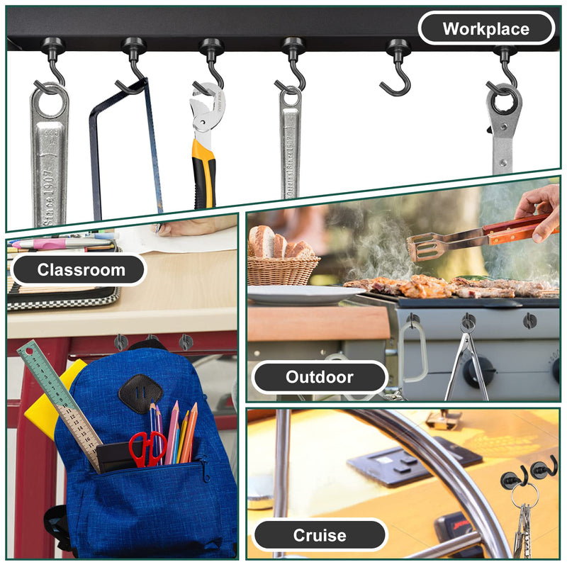 [Australia - AusPower] - VNDUEEY 10 Pack Black Magnetic Hooks, 22Lbs Strong Magnet Hooks for Hanging, Magnetic Hook Heavy Duty, Fridge Magnets Neodymium with Hooks for Cruise, Kitchen, Workplace, Office and Garage 10 Pack - 22LBS 