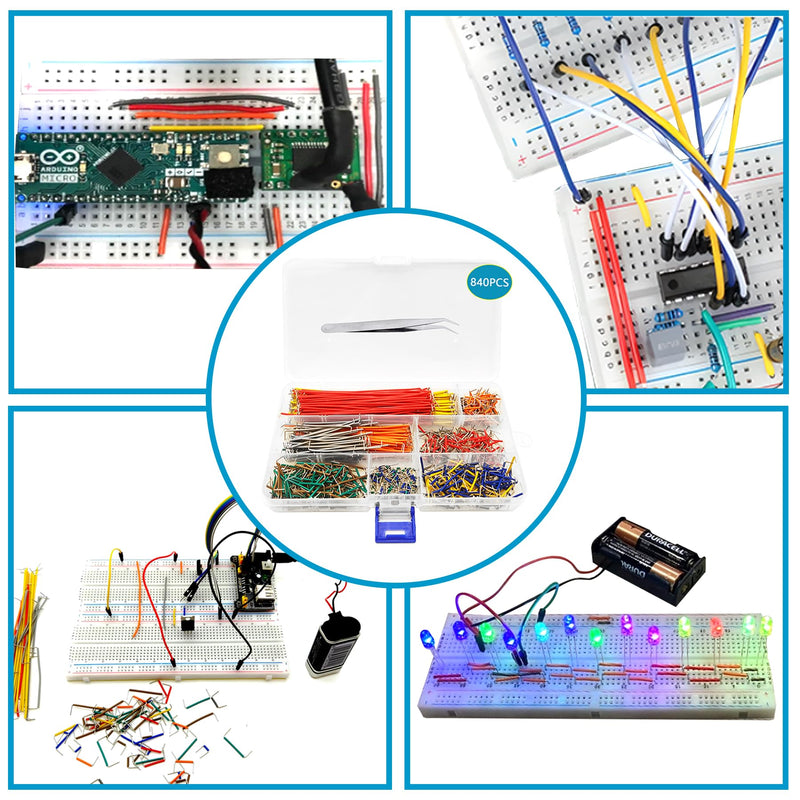 [Australia - AusPower] - 840Pcs Breadboard Jumper Wire kit for Arduino, 14 Vaules, 2 mm/0.08"-125 mm/4.92" Minidodoca U-Shape Magnetic jumper wires assortment kit & 4Pcs 34cm/13.4 inch Length Alligator clip test leads 840pcs+4pcs Alligator 