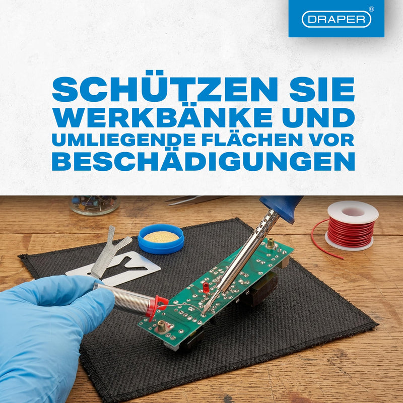 Draper 30309 Soldering Mat (Asbestos Free) | Asbestos free heat resistant mat protects work areas and soldering stations from gas burners, durable soldering mat