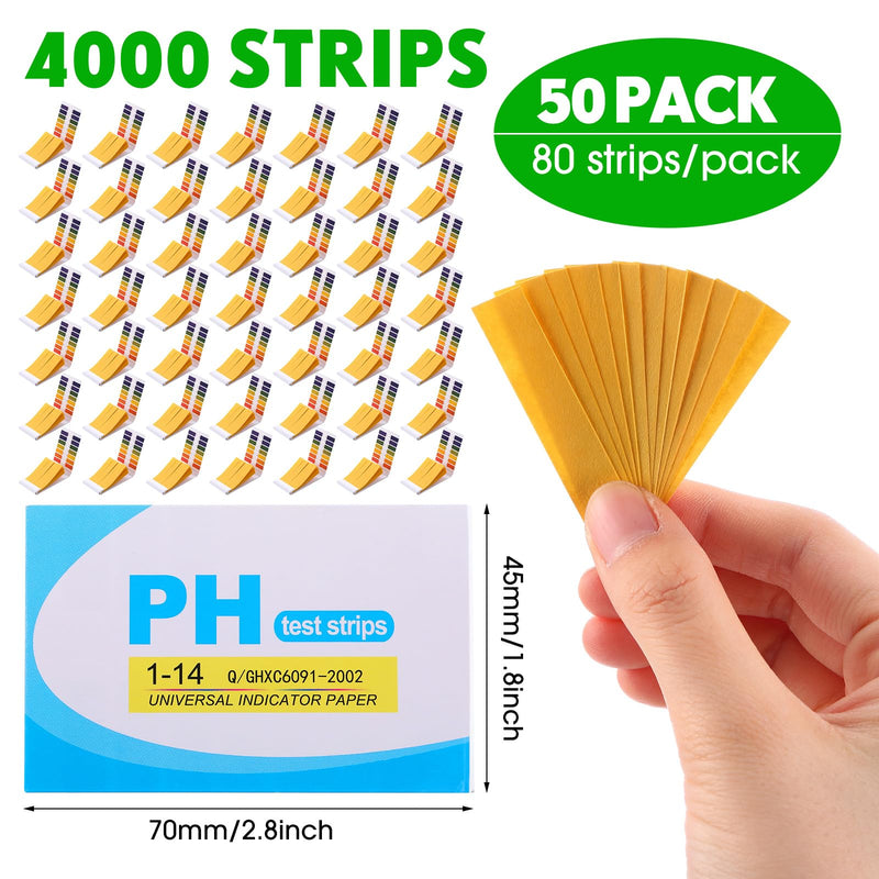 [Australia - AusPower] - Handepo 50 Pack pH Test Strips 1-14 Universal pH Test Paper Full Range Litmus Test Paper Strips pH Test 4000 Strips for Teaching, Student, Chemistry Experiment, Saliva Urine Water Soil 