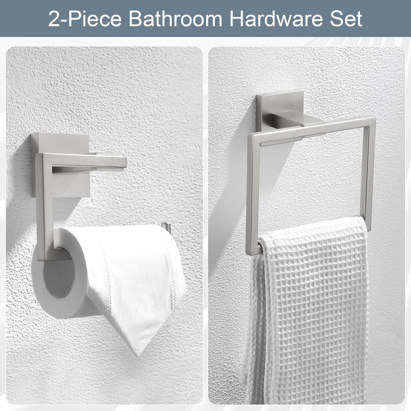 YACVCL Towel Holder & Toilet Paper Holder Brushed, Bathroom Hardware Set, Stainless Steel Hand Towel Ring Bar, Wall Mounted Towel Hanger Tissue Roll Holder for Kitchen Lavatory 2 Pcs