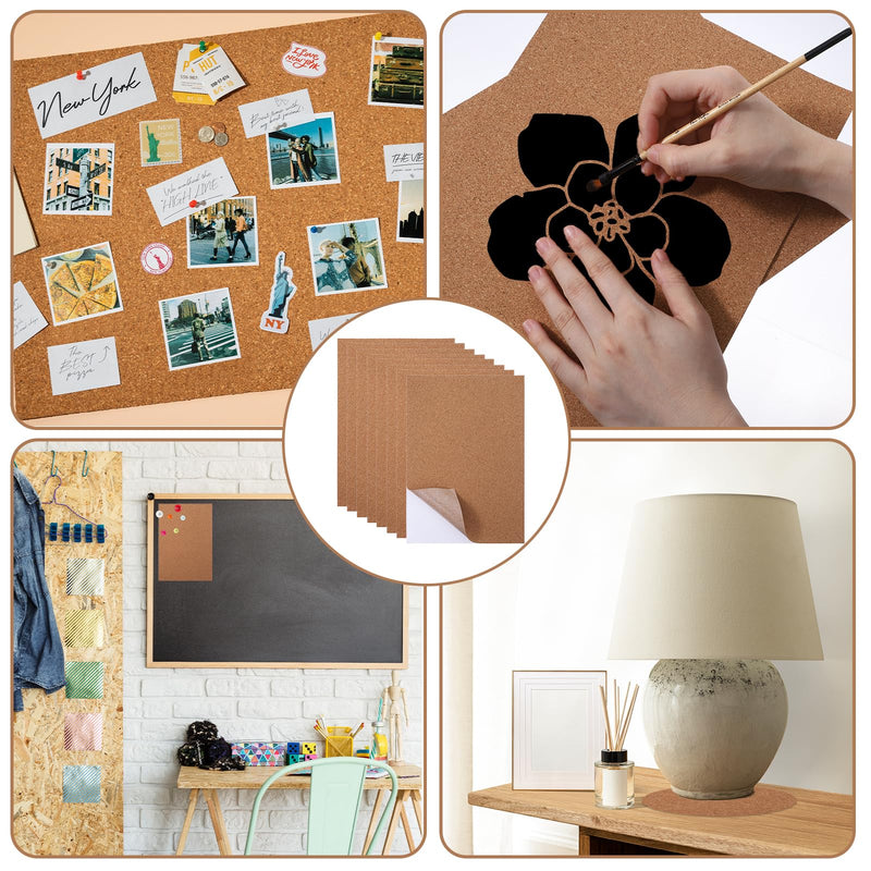 8 PCS Cork Sheets, 11.81×8.27×0.04in Adhesive Thin Cork 1mm Self-Adhesive Sheet Pack for Crafts DIY Coasters Wall Decoration Insulation Custom Projects Wedding Party