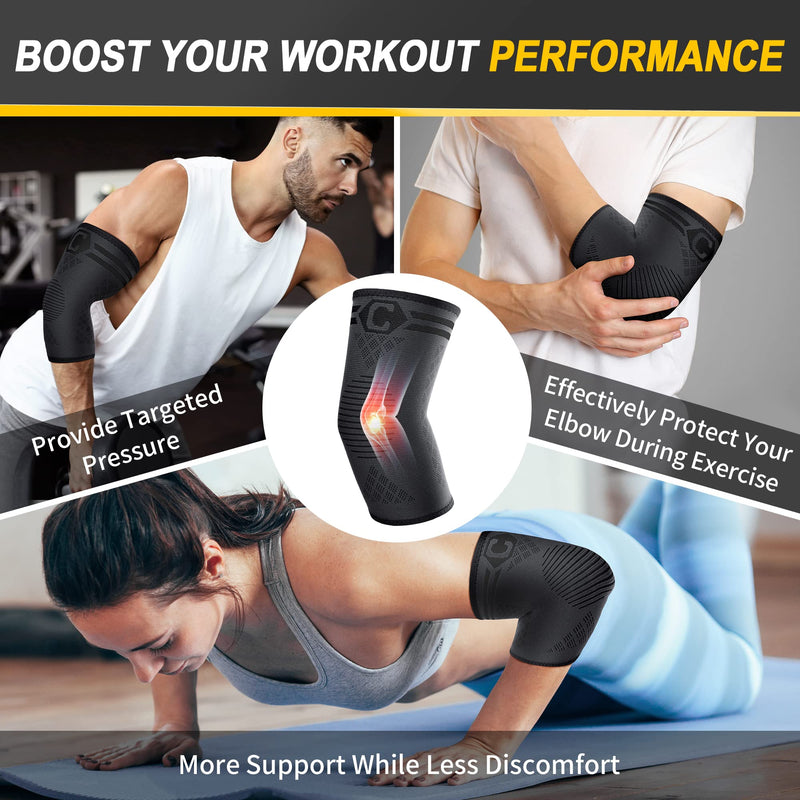 [Australia - AusPower] - CAMBIVO 2 Pack Elbow Brace for Tendonitis, Tennis Elbow Compression Support Sleeve for Golfers Elbow Pain Relief, Arthritis, Bursitis, Workout, Weightlifting Medium Black (2 Pack) 