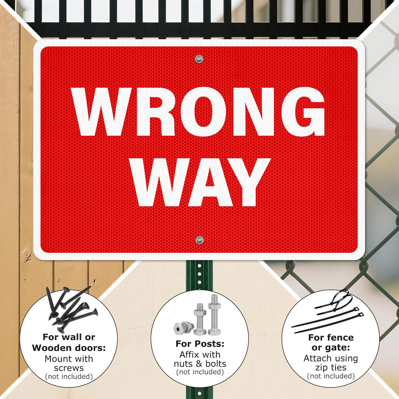 2 Pack Wrong Way Signs 18 x 12 Inch Reflective Aluminum Traffic Signs Rust-Free Weatherproof Wrong Way Signage for Highway Off-Ramps One-Way Streets Parking Lots Warehouses