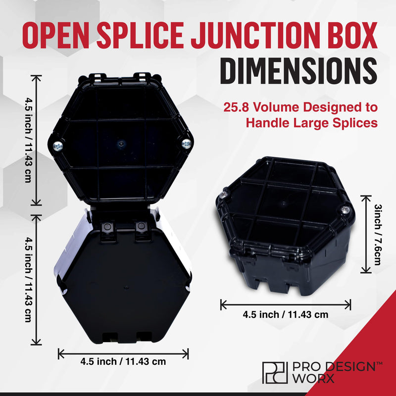 Open Splice Junction Box 5-Pack | UL 514C | One-Piece Polycarbonate Box, Code-Approved, Durable DIY Electrical Splice Enclosure in Black | Fast Installation for Safe Wiring Connections 5 Pack