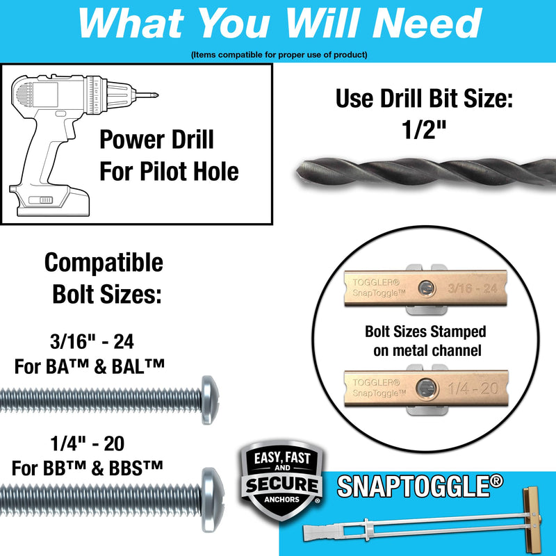 TOGGLER SNAPTOGGLE BM5 Toggle Anchor, Zync Alloy, Made in US, 3/8" to 2-1/2” Grip Range (Pack of 50) No Bolts or Drill Bit Included