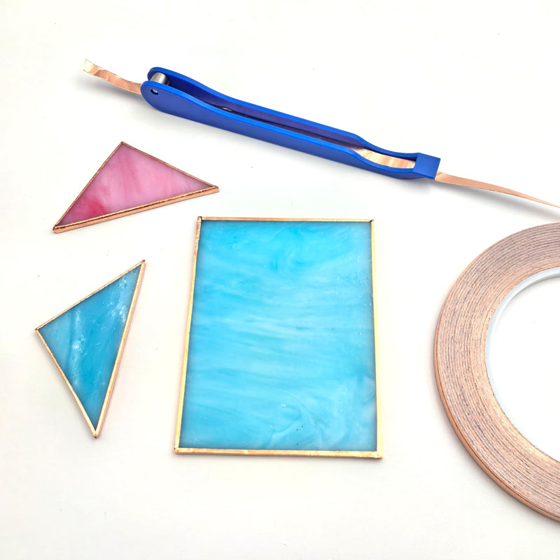 4 Rolls Silver Backed Copper Foil for Stained Glass, 2 x 7/32" and 2 x 1/4" Copper Foil Tape, with 2 Hand Foiler, 1 Burnisher mix