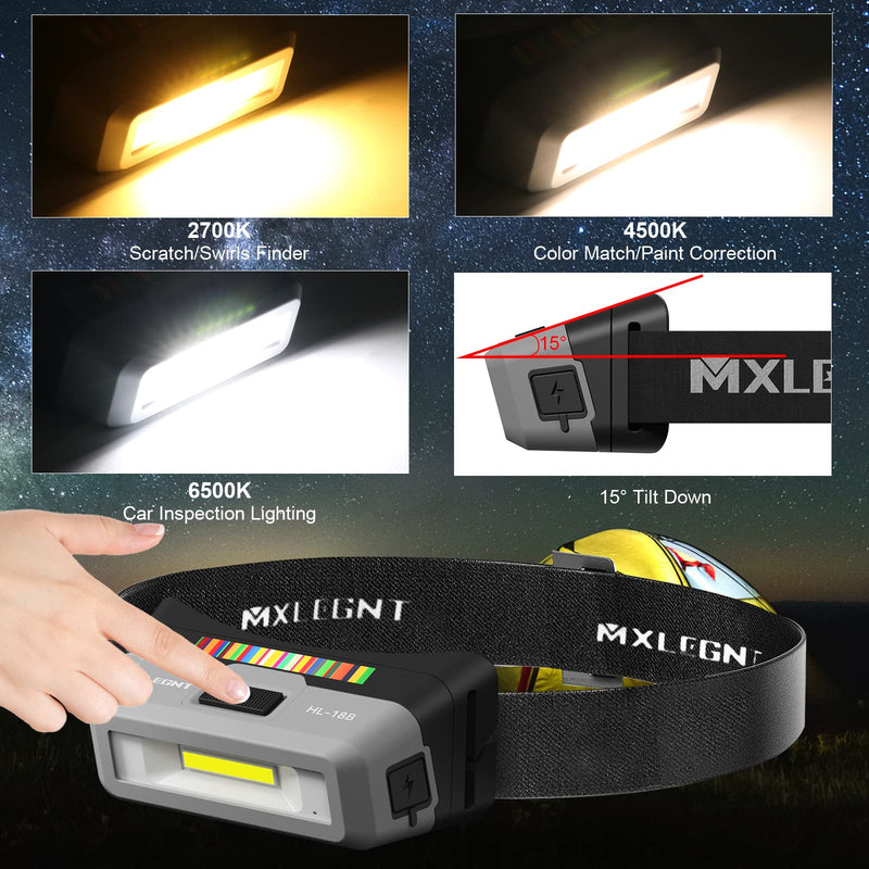 Auto Detailing Light Paint Inspection Detail Headlamp with Magnet 2700k 4500k 6500k Rechargeable Led Color Match Lamp - Swirl Finder - Car Mechanic | 93+ CRI | 160LM