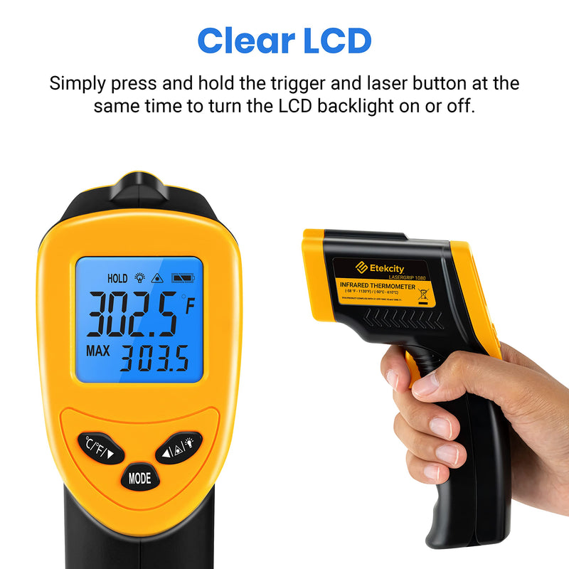 [Australia - AusPower] - Etekcity Infrared Thermometer -50 to +610 °C, Digital IR Pyrometer Non-Contact Temperature Meter, LCD Lighting (Not for People) for Cooking/Pizza Oven/Freezer/Industry -50℃~610℃ 