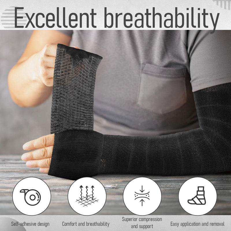 Geiserailie 4 Rolls Fiberglass Casting Tape 3 Inch x 12 ft, Bright Lightweight, Breathable Support Foot Cast Tape for Injury Stabilization, Quick-Setting and Water-Resistant(Black) Black