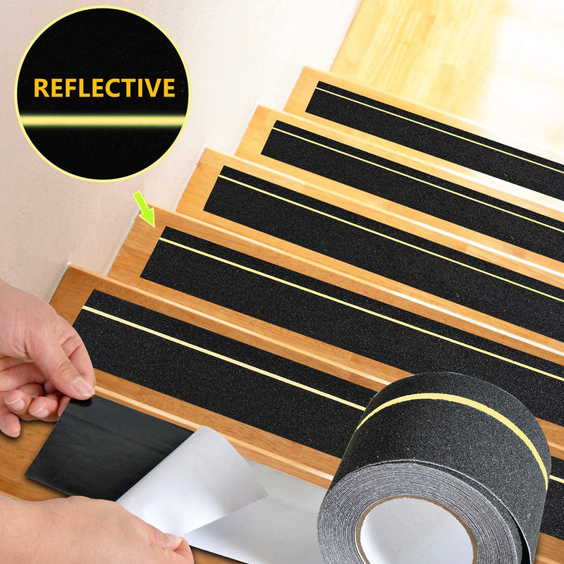COSIMIXO 4" x 33FT Anti Slip Tape with Reflective Stripe,Premium Grip Tape Non Slip Stair Treads Tape,Non Skid Tape, High Traction Adhesive for Stairs Step Black/Yellow 4Inch x 33Ft