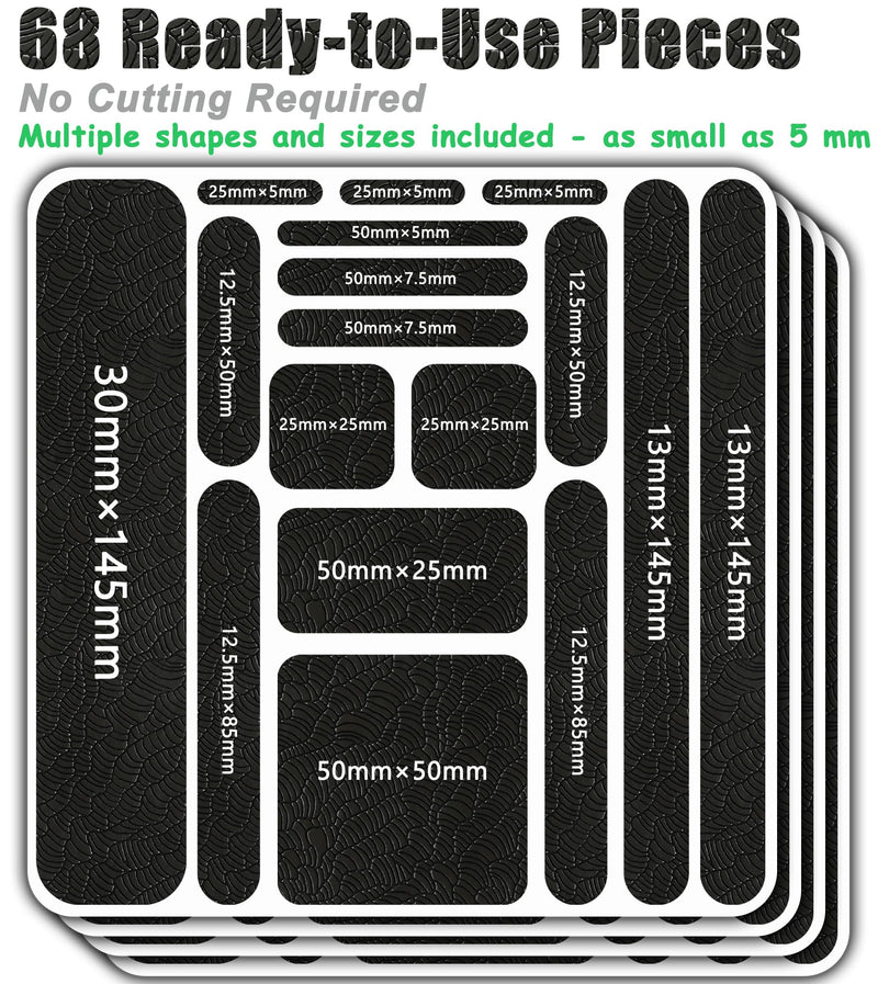 68 Pre-Cut Rubber Grip Tape Kit, Ultra-Thin Strong Adhesive Anti-Slip Waterproof Heat Resistant Wear-Resistant Cushion Pad Residue-Free, Handles or Contact Surfaces Safer, with Grip and Comfort