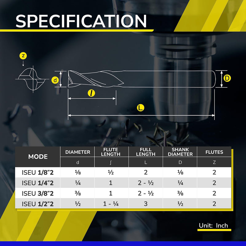 [Australia - AusPower] - SPEED TIGER Carbide Spiral Router Bits Up Cut - ISEU1/4” Diameter, 1” Cutting Length, 2-1/2"OVL (1 Piece, 1/4") - for Wood, Oak, MDF, Aluminum – Mill Bits Sets for DIYers & Professionals 1/4 in 