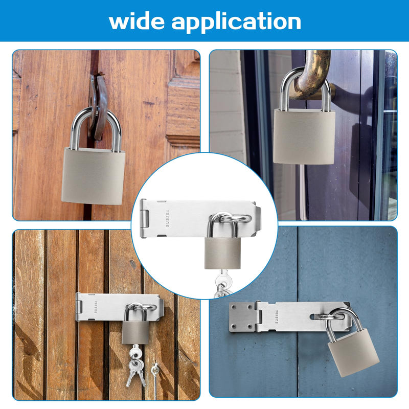 [Australia - AusPower] - 1 set Stainless Steel Padlock Hasp, Door Hasp Latch Locks, Padlock Latch Gate Door Locks Hasp Latches, Heavy Duty Hasp Lock Latch with Lock Key for Cabinet Closet Shed Door Lock Hasp Latch Catch, 5" 