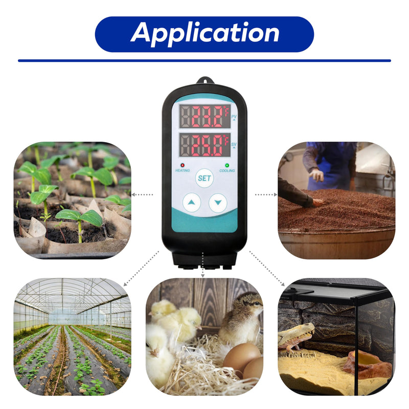 [Australia - AusPower] - Digital Temperature Controller,Dual Digital Temperature Controlled Outlet,Thermostat Plug,greenhouse heater with thermostat,110-240V 1500W ,Thermostat with Dual LED Display 