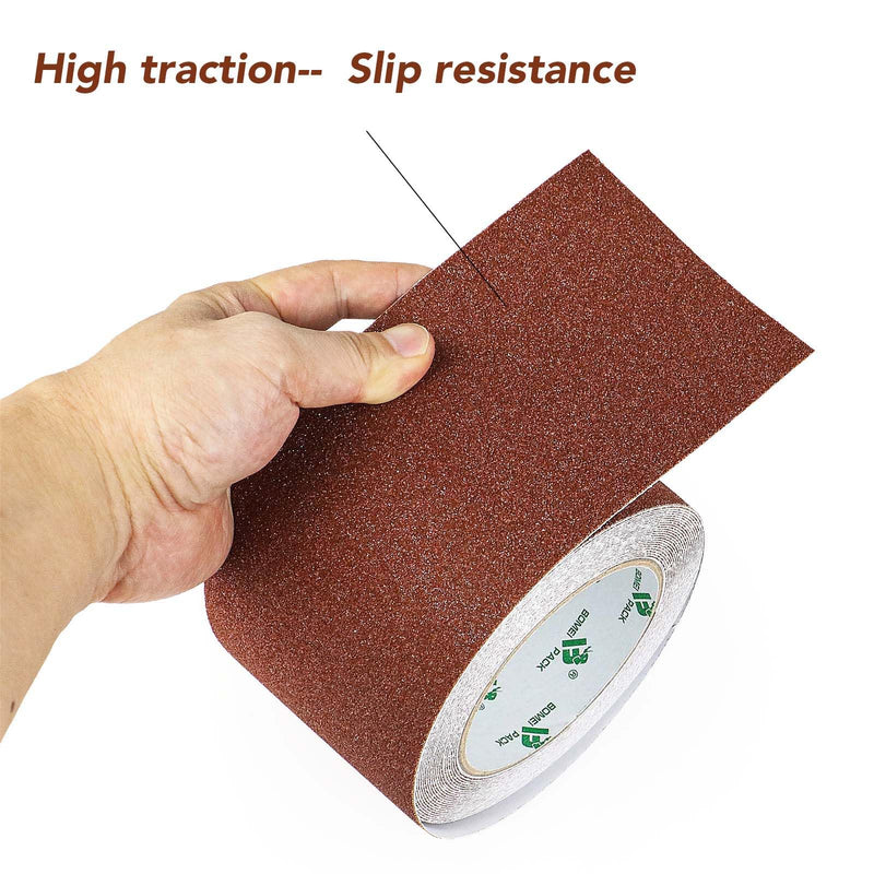 BOMEI PACK Anti Slip Traction Tape, 4 Inch x 16 Foot - Best Grip, Friction, Abrasive Adhesive for Stairs, Tread Step, Indoor, Outdoor (4" X 16') (Brown) Brown