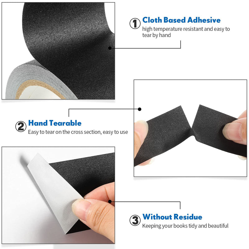 2 Pcs Black Book Binding Tapes 1 Inch / 2 Inch Self Adhesive Matte Cloth Tapes 15 Yard Roll for Old Books Antique Books Daily Supplies Cable Management Packaging