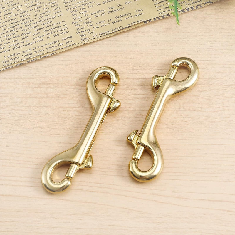 [Australia - AusPower] - Solid Brass Double Ended Bolt Snap Hook, Marine Grade Double End Scuba Diving Clips, Heavy Duty Trigger Chain Clip Key Holder for Pet Feed Bucket Hammock Horse Tack (2-Pack) (90mm) 90mm 