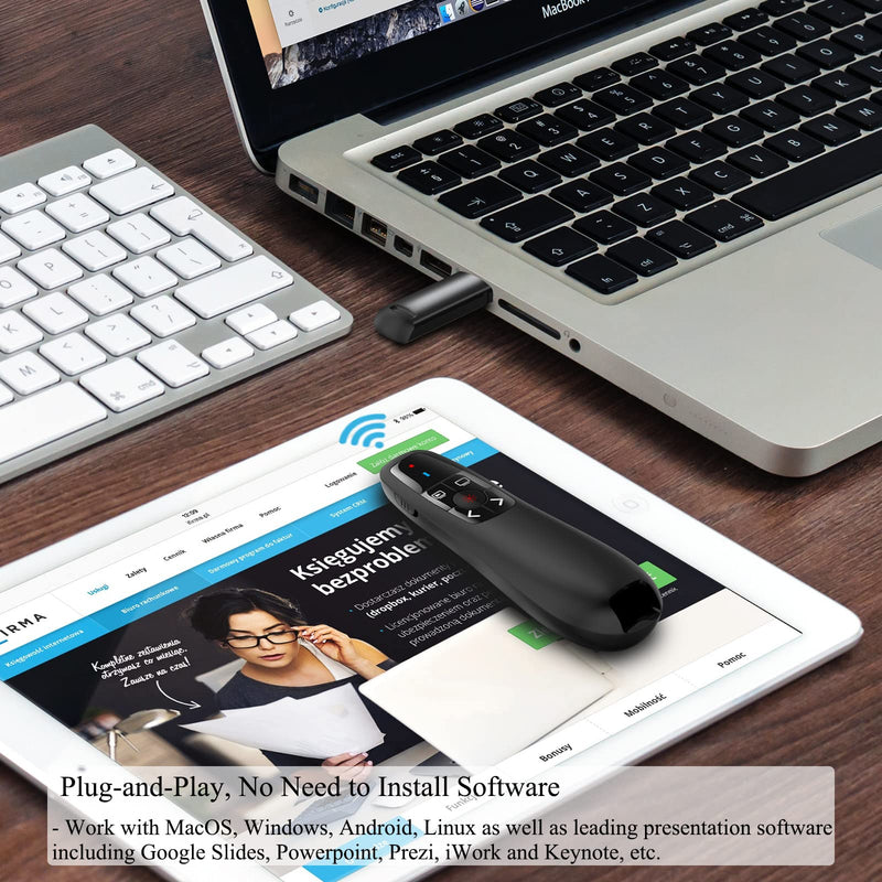 [Australia - AusPower] - Wireless PowerPoint Remote Presentation Clicker: Battery Operated Presenter PPT Slide Advancer with Red Pointer | 100Ft Control Range | Plug & Play via USB | Ergonomic Design - Universal Compatibility USB-1 Pack 