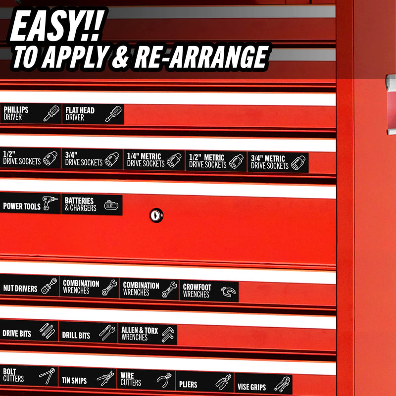 [Australia - AusPower] - Toolbox Organization Magnetic Labels-80 Large Tool Chest Organizer Labels-Strong Magnets-Fits All Brands of Steel Tool Box Drawers(Black 3.125x1.0 in) Black 3.125 x 1.0 Inches 