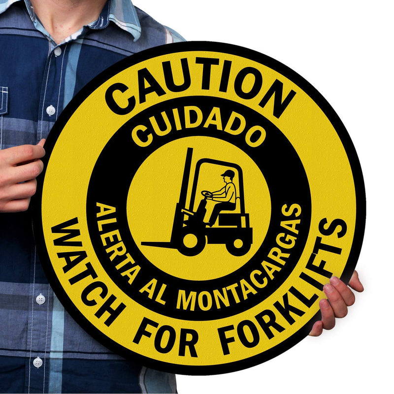 SmartSign “Caution - Watch for Forklifts” Bilingual Anti Slip Adhesive Reflective Floor Sign | 17" x 17" 17" x 17" Reflective