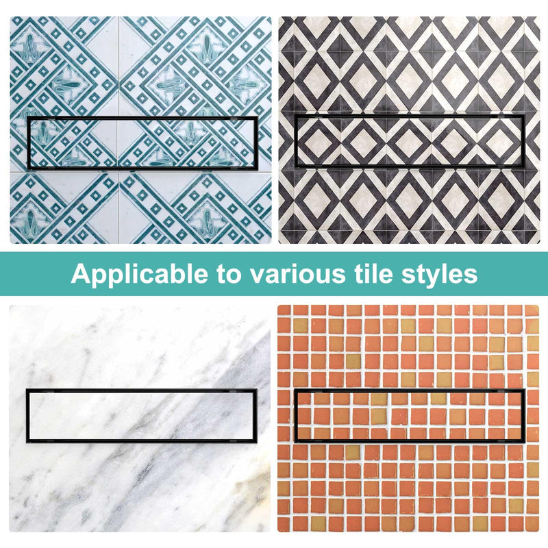 BARONAGE Linear Shower Drain 12 Inch, Reversible Tile Insert, Matte Black | 304 Stainless Steel Linear Drains, Rustproof, Hair Catcher, Rectangle Shower Floor Drain With Leveling Feet For Bathroom
