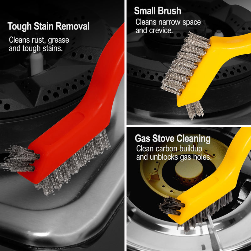 [Australia - AusPower] - 6Pcs Small Wire Brushes for Cleaning Rust, Brass/Nylon/Stainless Steel Brushes with Curved Handle for Cleaning Metal, Paint Removal, Weld Slag & Dirt Cleaning 