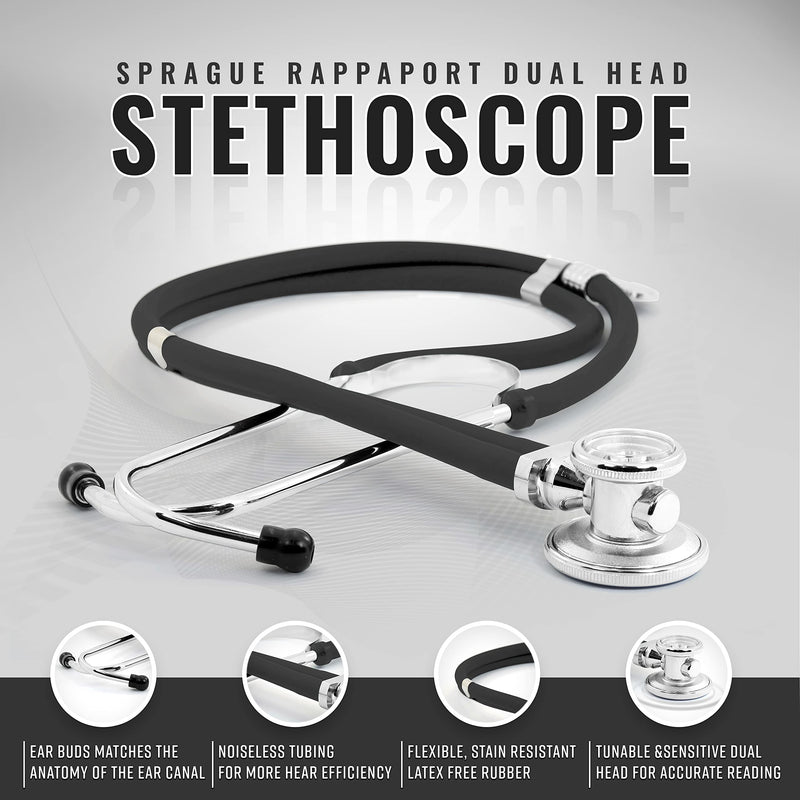 [Australia - AusPower] - ASA TECHMED Dual Head Sprague Stethoscope and Sphygmomanometer Manual Blood Pressure Cuff Set with Case, Gift for Medical Students, Doctors, Nurses, EMT and Paramedics, Black 