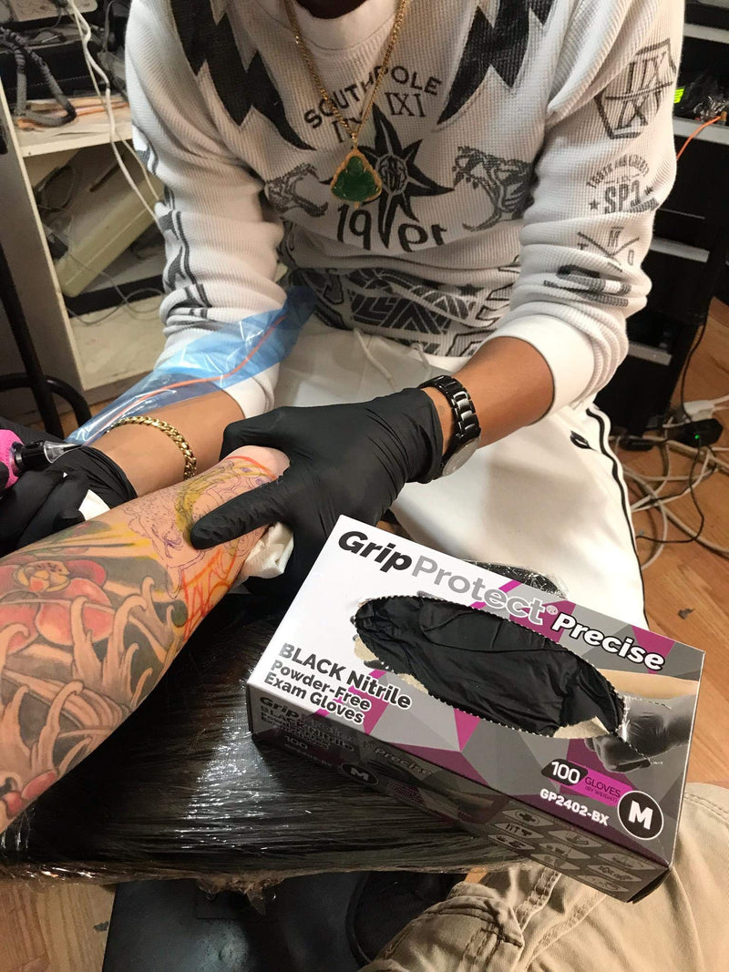 [Australia - AusPower] - GripProtect® Precise Black Nitrile Exam Gloves | 4 Mil | Chemo-Rated | Food, Home, Hospital, Law Enforcement, Tattoo | (Large, 100) Large (100 Count) 