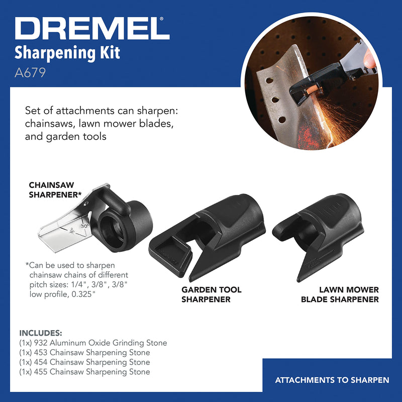 [Australia - AusPower] - Dremel A679-02 Sharpening Attachment Kit, For Sharpening Outdoor Gardening Tools, Chainsaws, and Home DIY Projects, 