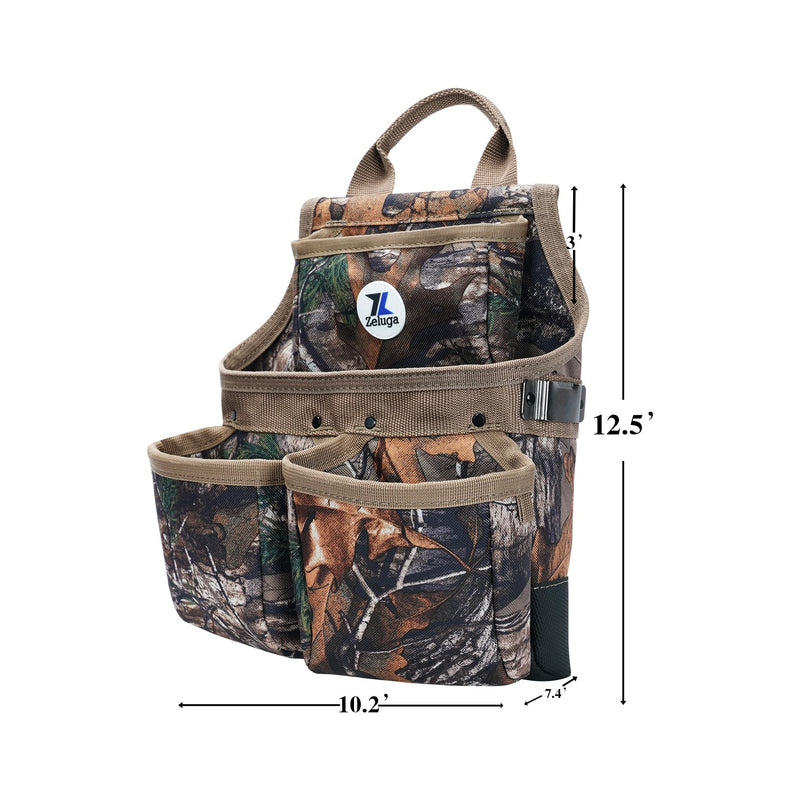 Zeluga 20-567 Camo Tool Organizer with Tape Measure Holder - Heavy Duty Nylon Utility Pouch, Multi-Pocket Tool Bag for Camping, Hunting, Construction & DIY, Fits Screwdrivers, Knives & Small Tools