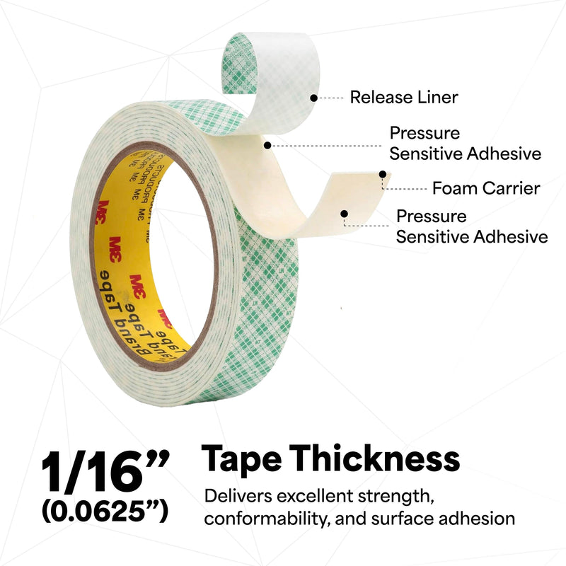3M Double Coated Urethane Foam Tape 4016, 1" x 36 yards, Indoor Mounting, Bonding, and Attaching 1 Inches Off-White