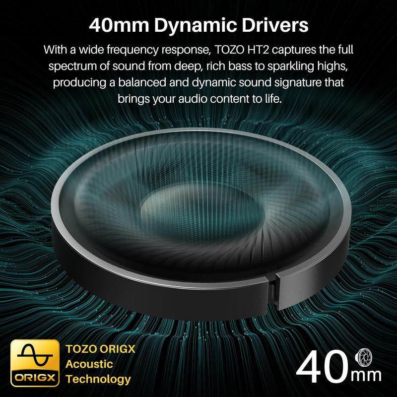 [Australia - AusPower] - TOZO HT2 Hybrid Active Noise Cancelling Headphones, Wireless Over Ear Bluetooth Headphones, 60H Playtime, Hi-Res Audio Custom EQ via App Deep Bass Comfort Fit Ear Cups, for Home Office Travel Black 