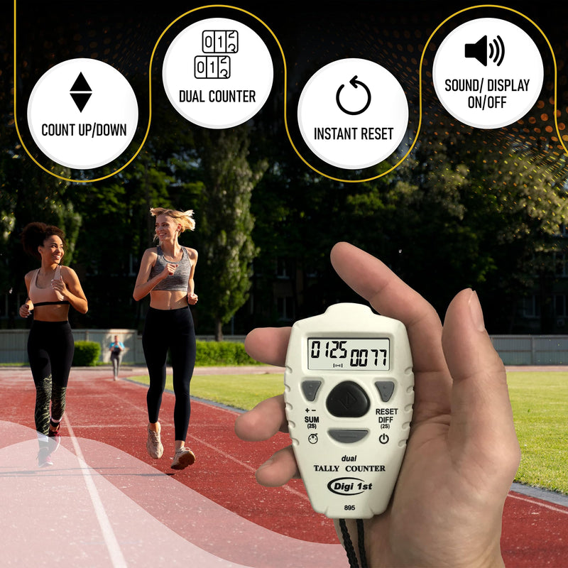 TC-895 Digital Dual Tally Counter, Electronic Up Down Clicker Counter, Add/Subtract People Counter, Handheld Pitch Counter for Golf, Lap & Sports Games
