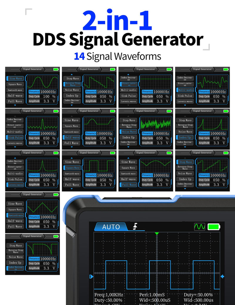 [Australia - AusPower] - FNIRSI DSO153 2 in 1 Handheld Oscilloscope/DDS Signal Generator, Digital Portable Automotive Oscilloscope with 2.8 inch TFT, 1MHz Bandwidth, 5MS/s Sampling Rate, Trigger Function Auto/Nomal/Single 